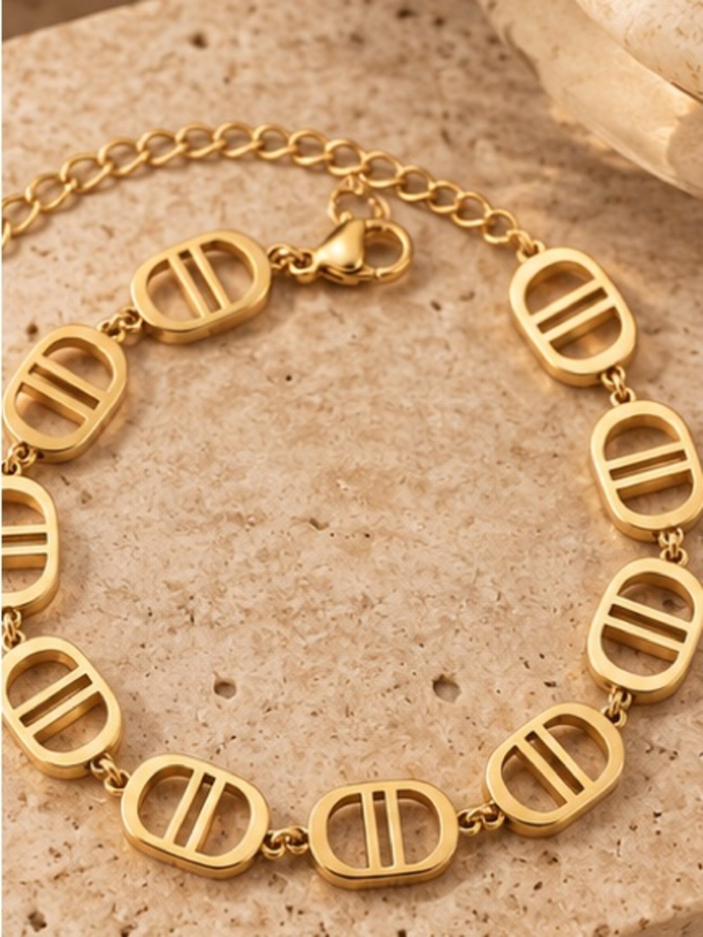 Gold Oval Link Bracelet Designer Inspired Adjustable